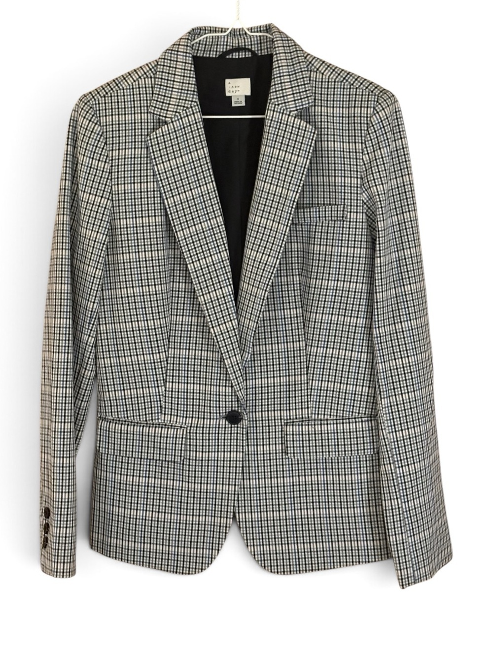 a new day Black and White Plaid Tailored One-Button Blazer